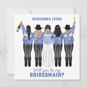 Wirst du meine Brautjungfer sein? Mädchen in Denim Einladung