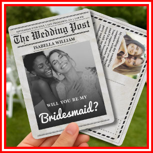 Wirst du meine Brautjungfer sein   Vintage-Zeitung Einladung