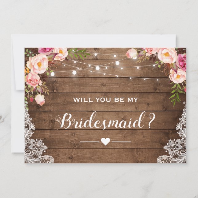 Wirst du meine Bridesmädchen sein, die rustikale B Einladung (Vorderseite)