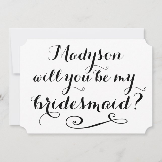Wirst du meine Bridesmaid Black Calligraphy sein? Einladung (Vorderseite)