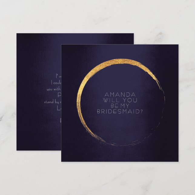 Wirst du meine Bridesmaid Golden Circle Navy sein? Einladung (Vorne/Hinten)