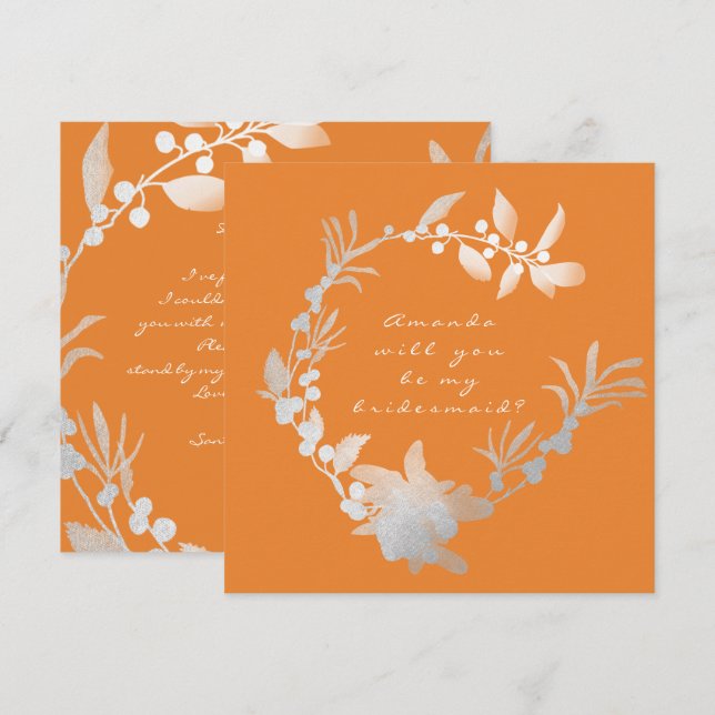 Wirst du meine Bridesmaid Orange Silberkranz sein? Einladung (Vorne/Hinten)