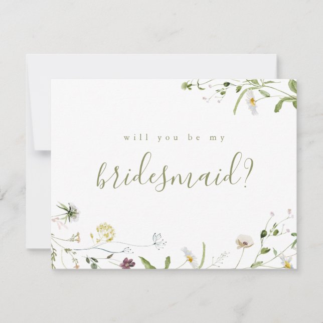 Wirst du meine Bridesmaid Sage Wildblume Boho sein Einladung (Vorderseite)