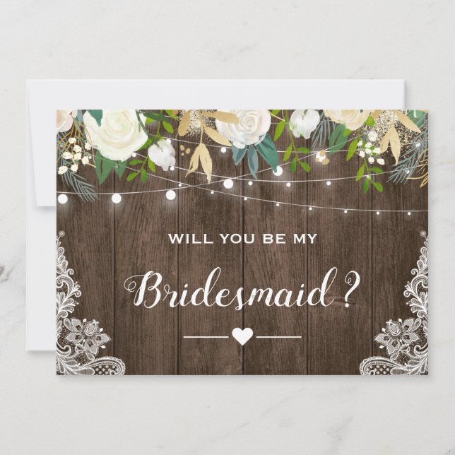 Wirst du meine Bridesmaid sein, die rustikale Roma Einladung (Vorderseite)
