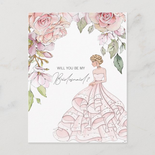 Wirst du meine Bridesmaid sein, rot, blau, blau un Einladungspostkarte (Vorderseite)