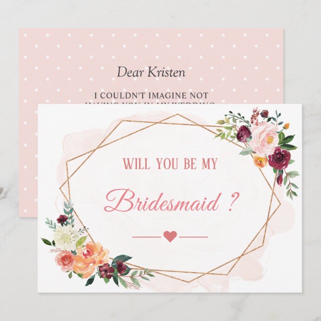 Wirst du meine Bridgeaid Moderne Blütenblüte sein? Einladung (Vorne/Hinten)