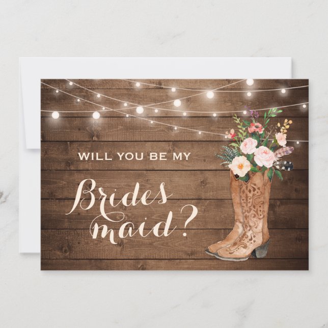 Wirst du meine Bridmaid Rustic Girl Boots Floral s Einladung (Vorderseite)