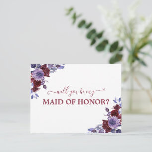 Wirst du meine Ehrenjungfer Mädchen Lila Floral Postkarte