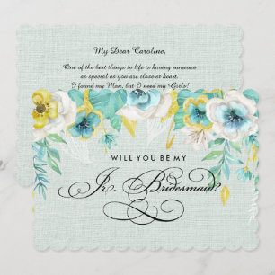 Wirst du meine Jr. Bridesmaid sein? Mint Floral Bu Einladung