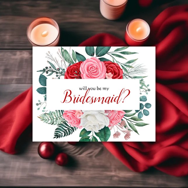 Wirst du meine Rote Rose Watercolor sein? Einladung (Will you be my bridesmaid Red Rose Watercolor Invitation)
