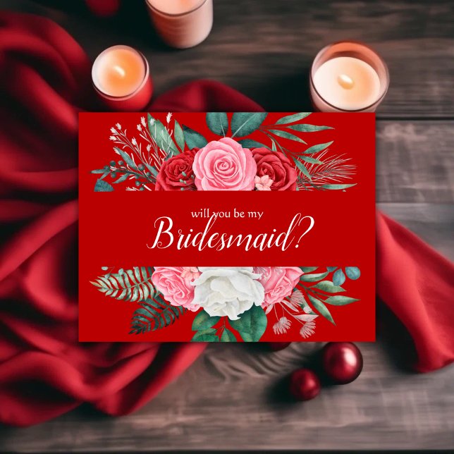 Wirst du meine Rote Rose Watercolor sein? Einladung (Will you be my bridesmaid Red Rose Watercolor Invitation)
