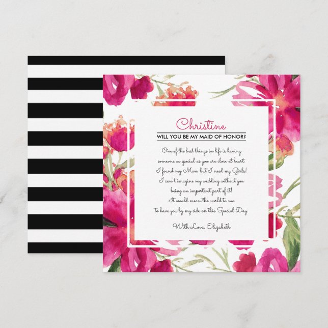 Wirst du meine Trauzeugin sein? Fuchsia Floral  Einladung (Vorne/Hinten)