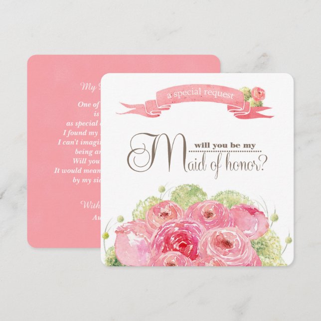 Wirst du meine Trauzeugin sein? Romantische Rose Einladung (Vorne/Hinten)