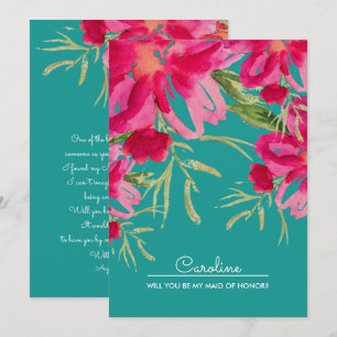 Wirst du meine Trauzeugin sein? Turquoise Fuchsia Einladung