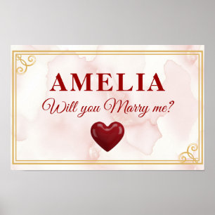 Wirst du mich heiraten, roter Herz-romantischer He Poster