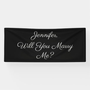 Wirst du mich heiraten? Weißer Text auf schwarzem Banner
