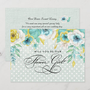 Wirst du unser Blumenmädchen sein? Mint Floral Jut Einladung