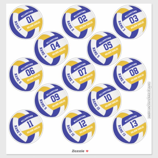 Wirtschaftliches Set von 13 Volleyballfarben Aufkleber (Blatt)