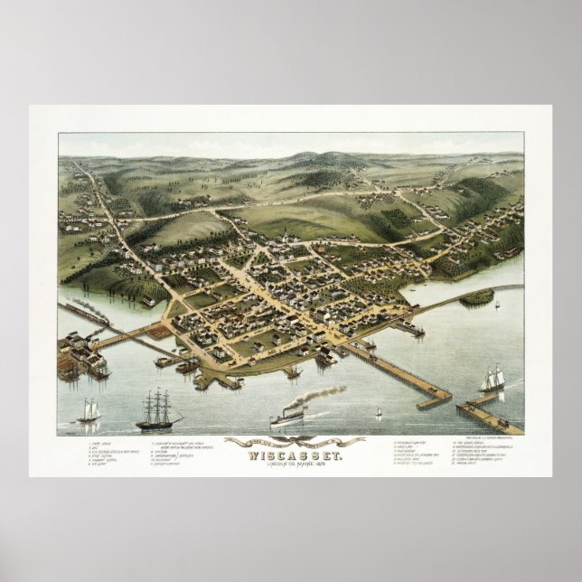 Wiscasset, Maine Bird's Eye View, 1878 Poster (Vorne)