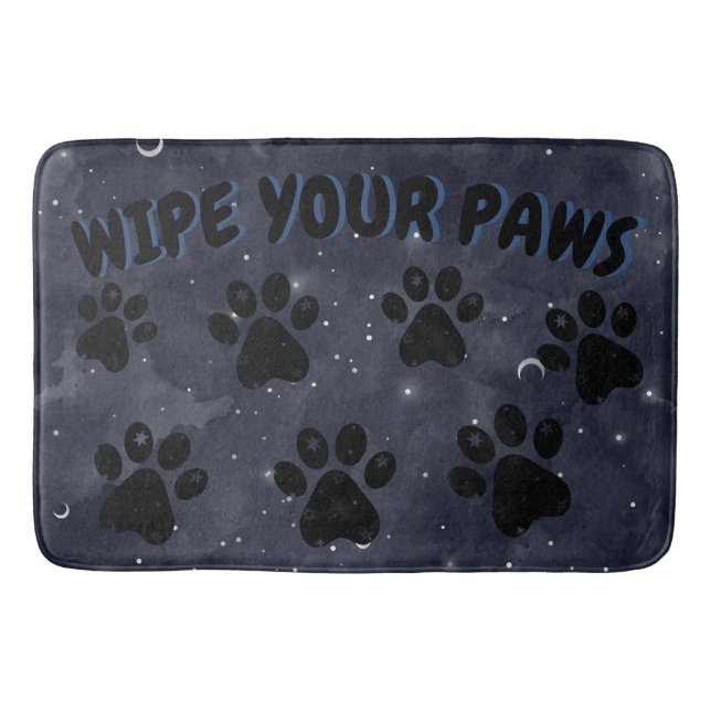 Wischen Sie Ihre Paws Blue Paw Stars Moon Wasserfa Badematte (Vorderseite)