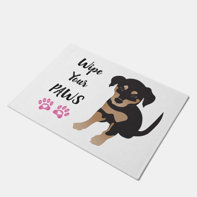 Wischen Sie Ihre Paws Niedliche Puppy Black Pink Fußmatte (Schrägansicht)