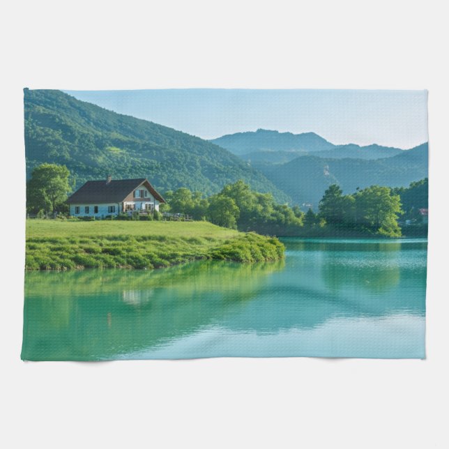 "Wischen Sie mit Wonder ab - Ruhe am See für Sie Geschirrtuch (Horizontal)