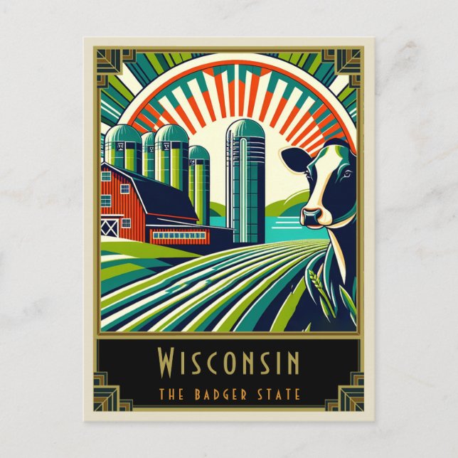 Wisconsin | Art Deco Postkarte (Vorderseite)