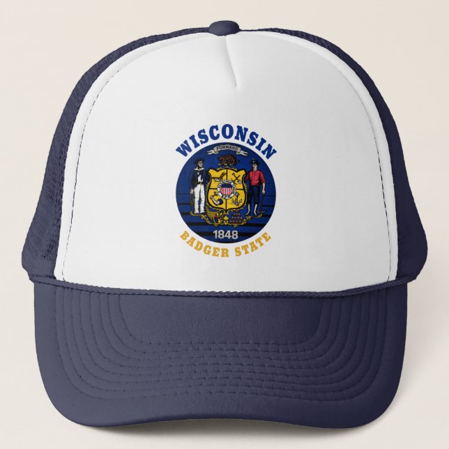 WISCONSIN BADGER STATE FLAG TRUCKER HAT TRUCKERKAPPE (Vorderseite)