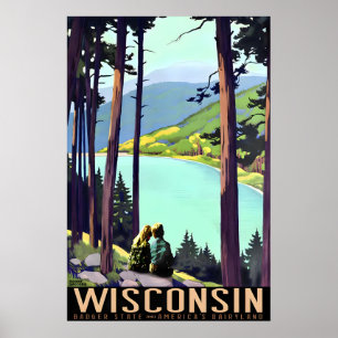Wisconsin Badger State Junge und Mädchen Reiseplak Poster