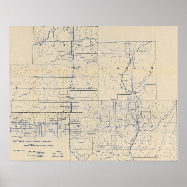 Wisconsin Bicycle Road Map 6 Poster (Vorne)
