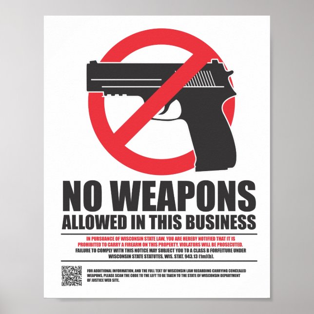 Wisconsin Concealed Carry Sign - Business Poster (Vorne)