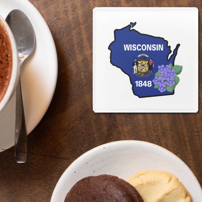 Wisconsin Flag & Blume Blue Violet Individuelle Na Glasuntersetzer (Von Creator hochgeladen)