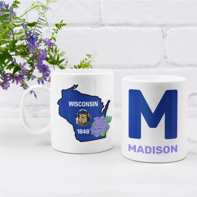 Wisconsin Flag & Blume Blue Violet Individuelle Na Kaffeetasse (Von Creator hochgeladen)