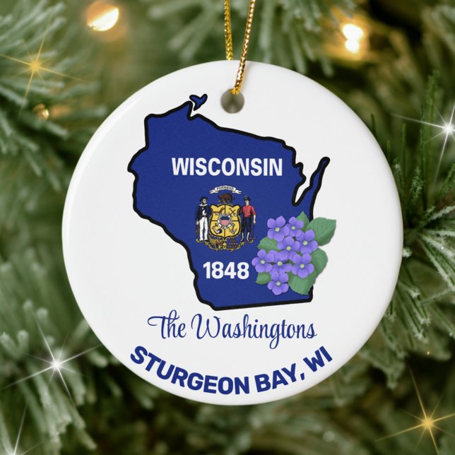 Wisconsin Flag & Blume Blue Violet Individuelle Na Keramik Ornament (Von Creator hochgeladen)