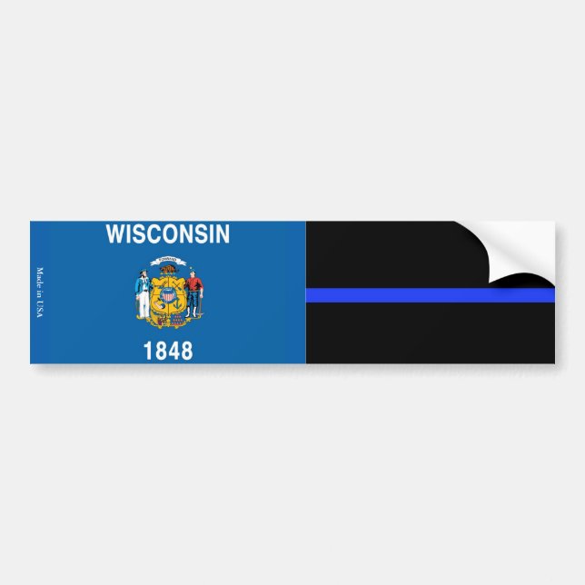Wisconsin Flag & Thin Blue Line Autoaufkleber (Vorne)