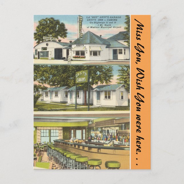 Wisconsin, Garage Gest, Gasthaus & Kabinen, Madiso Postkarte (Vorderseite)