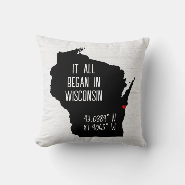 Wisconsin GPS-Koordinaten mit Herz Kissen (Vorderseite)