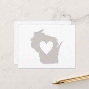 Wisconsin Grau Staat Map Form mit Herz Cutout Postkarte