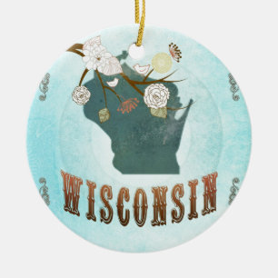 Wisconsin-Karte mit reizenden Vögeln Keramik Ornament