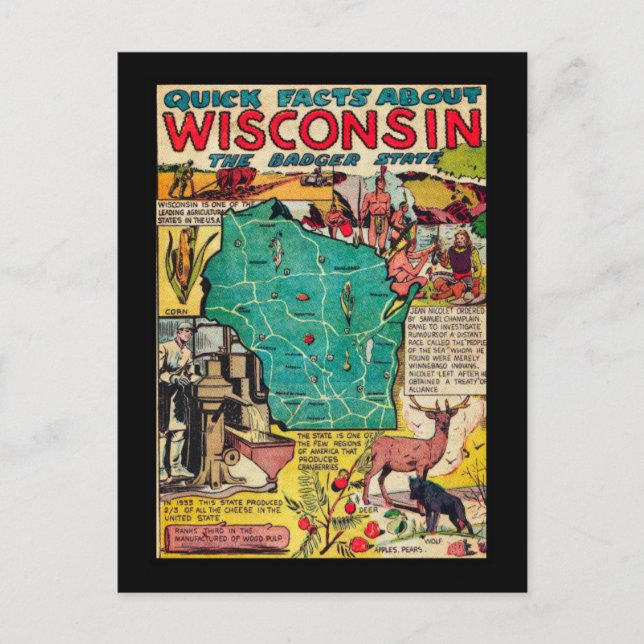 Wisconsin Karte und Fakten (Vorderseite)