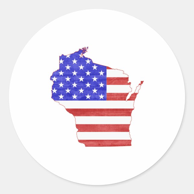 Wisconsin Map Shaped American Flag Patriotic USA Runder Aufkleber (Vorderseite)