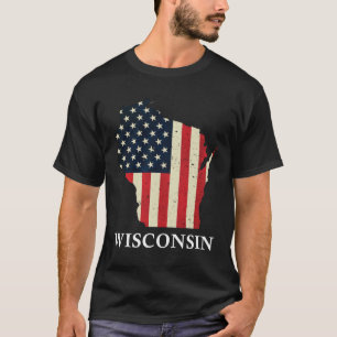 Wisconsin Map Staat American Flag 4. Juli T-Shirt