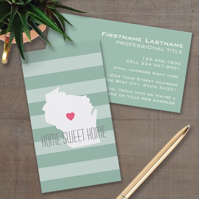 Wisconsin Map Zuhause Staat Liebe mit benutzerdefi Visitenkarte (Custom Business Card Template)