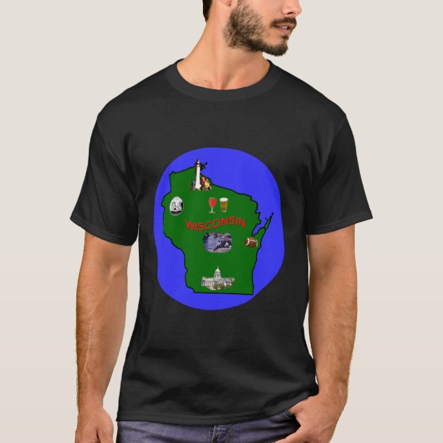 Wisconsin mit Staat Attraktionen Männer Unisex TDZ T-Shirt (Vorderseite)