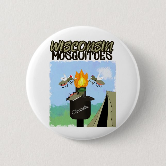 Wisconsin Moskitos Cartoon - Camping von Tiki Button (Vorderseite)