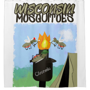 Wisconsin Moskitos Cartoon - Camping von Tiki Duschvorhang