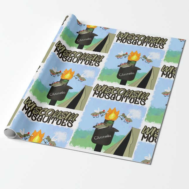 Wisconsin Moskitos Cartoon - Camping von Tiki Geschenkpapier (Ungerollt)