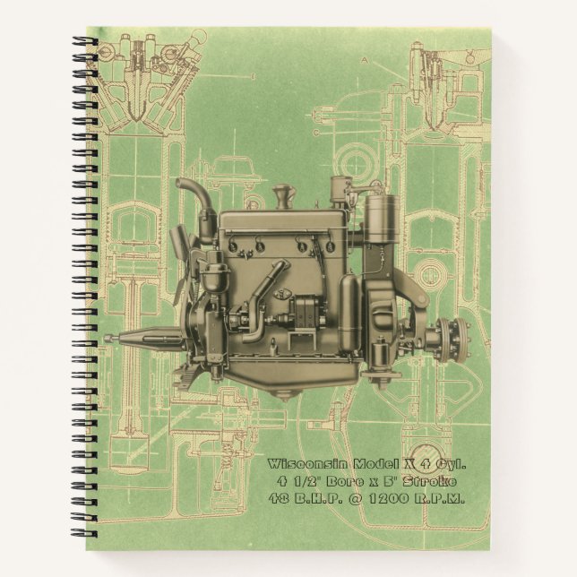 Wisconsin Motor Milwaukee Wisconsin Gas Motor X Notizbuch (Vorderseite)