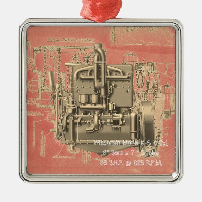Wisconsin Motor Milwaukee Wisconsin Motor Early K Silbernes Ornament (Vorne)