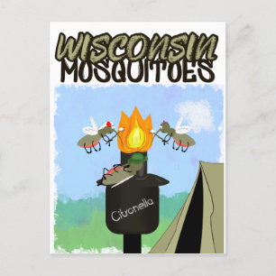 Wisconsin-Mücken-Cartoon - Camping mit Tiki Ankündigungspostkarte